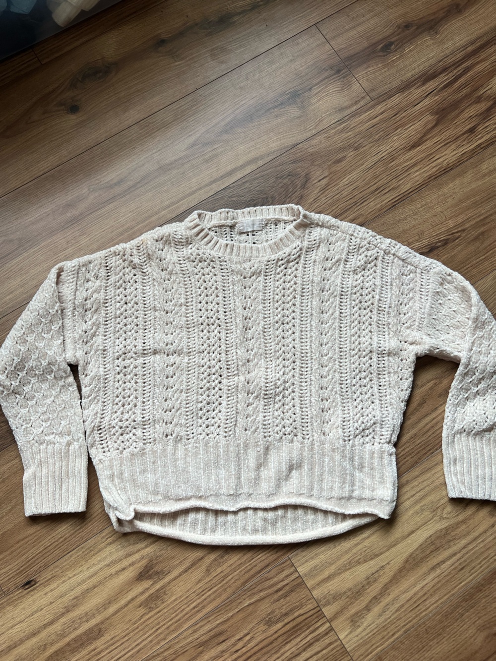 Altar'd State Chunky Open Cable Knit Cropped Sweater Cream Small